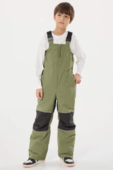Boys’ Army Green Waterproof Reflective Durable Snow Bibs